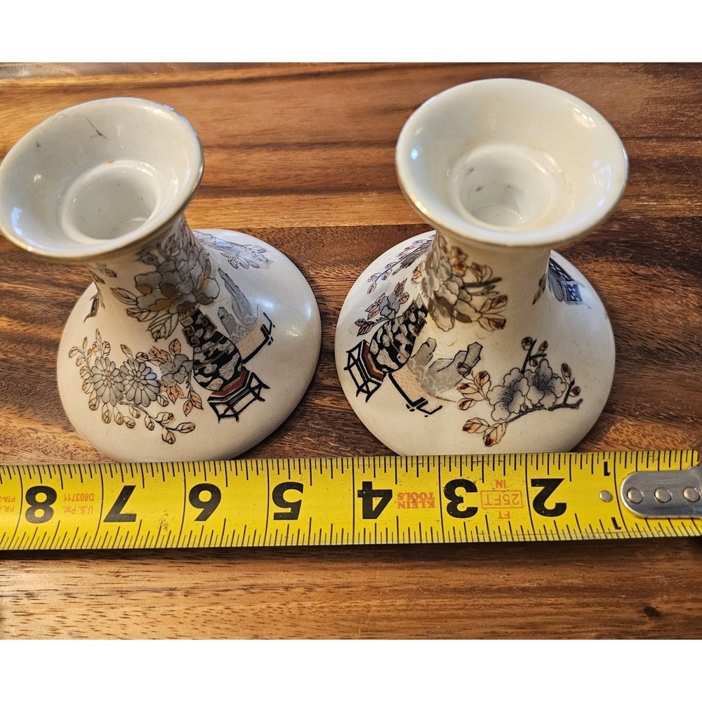TWO Vintage‎ Toyo Hand Painted In Macau Ceramic Taper Candle Holders 4" - Picture 13 of 14